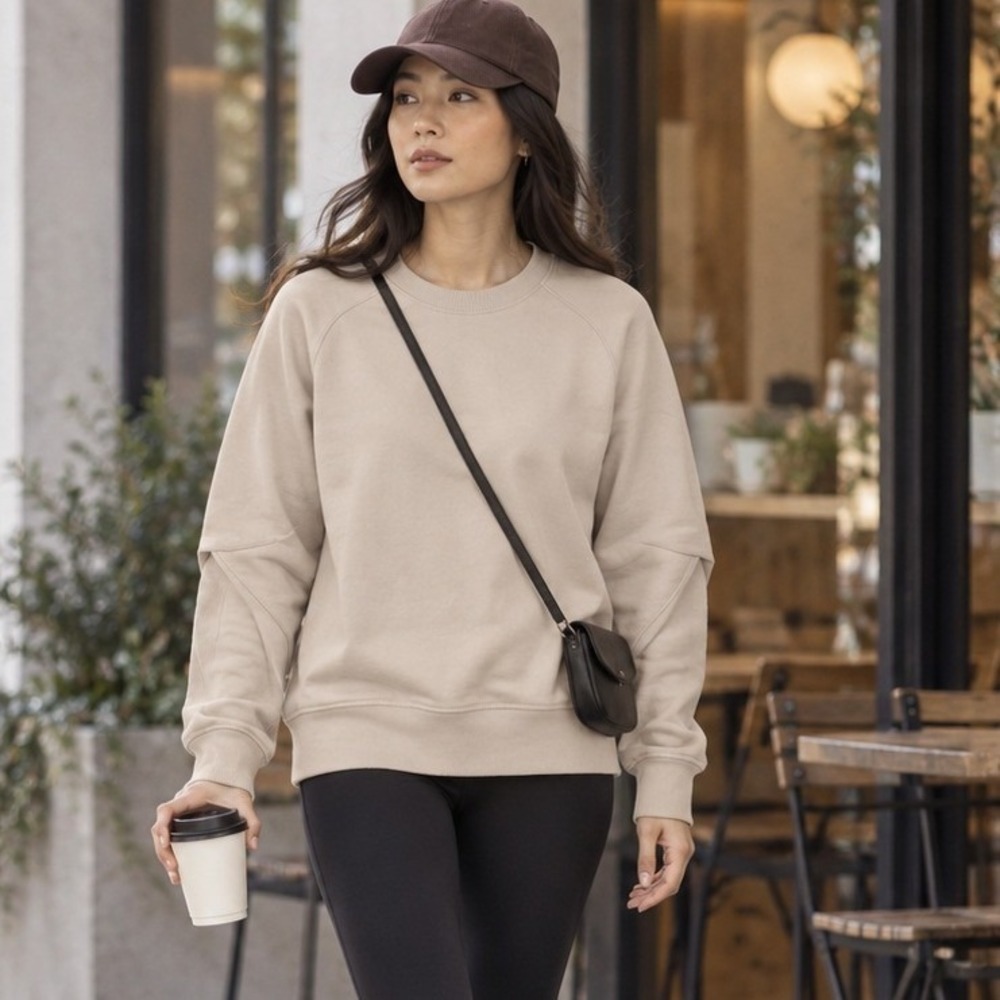 Girlfriend Collective Tan Beige Recycled Organic Cotton Crewneck Sweatshirt 6
